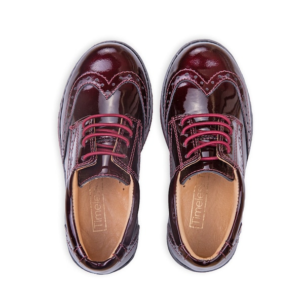 Burgundy Brogues Boys Shoes Leather Lace-Up Smart Brogues Wine Toddler Shoes for Boys Formal Oxford Wedding Party School Shoes