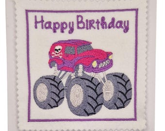 Embroidered Birthday Monster Truck Card