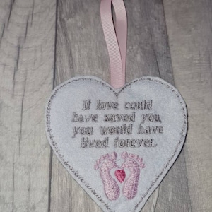 Embroidered In Loving Memory, Personalised Baby Girl Heart Decoration