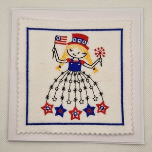 Carte brodée fille du 4 juillet Amérique
