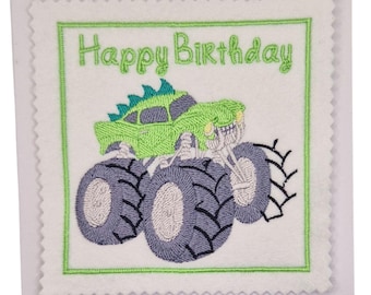 Embroidered Birthday Monster Truck Card
