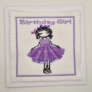 Gestickte lila Ballerina Geburtstagskarte