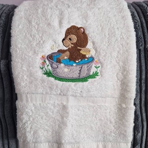 Embroidered Woodland Animal Bear Hand Towel