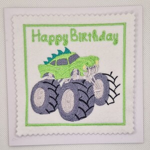 Carte brodée Monster Truck d'anniversaire