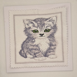 Carte brodée chat tigré