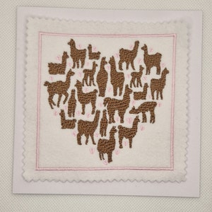 Embroidered Llama Heart Card