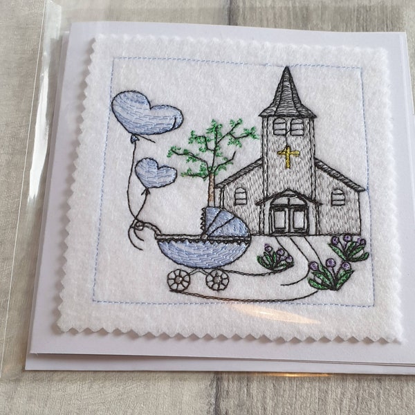 Embroidered boy christening church card