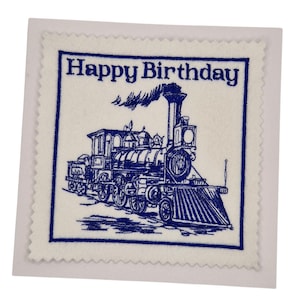 Embroidered Birthday Steam Train Card