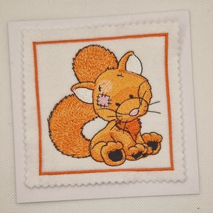 Carte brodée renard mignon