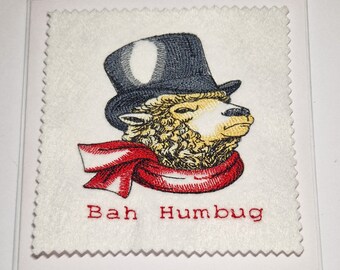 Embroidered Christmas sheep bah humbug card
