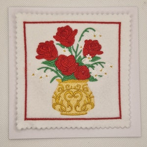 Embroidered Rose Vase Card