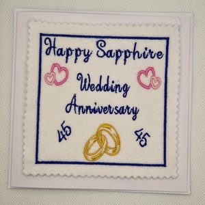 Geborduurde jubileumkaart met saffier (gepersonaliseerd)