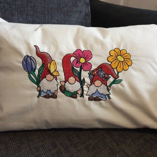 Embroidered Gnome Trio Cushion