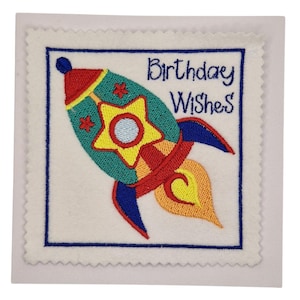 Embroidered Birthday Rocket Spaceship Card