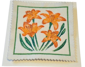 Embroidered Flower Sketch Lily Card