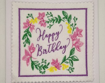 Embroidered Birthday Wreath Card