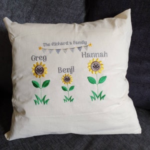 Embroidered Sunflower Family Personalised Cushion