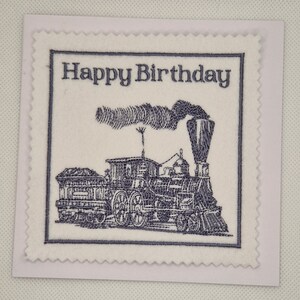 Tarjeta de tren de vapor bordada