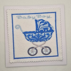 Geborduurde kaart New Baby Boy-kinderwagen