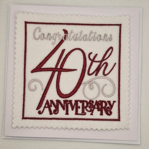 Carte brodée du 40e anniversaire (rubis)