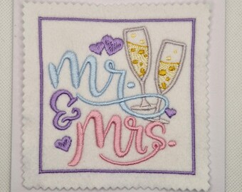Gestickte Sektgläser Hochzeit Mr & Mrs Card