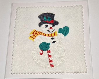 Embroidered christmas snowman candy card
