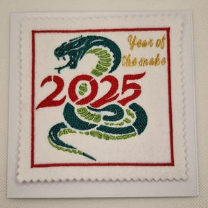 Carte brodée pour le Nouvel An chinois (serpent)