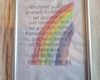 Embroidered inspirational words rainbow framed picture