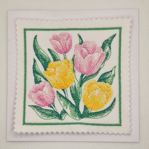 Embroidered Flower Sketch Tulip Card
