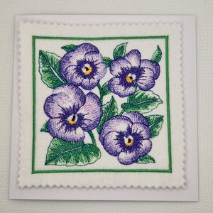 Carte pensée pensée croquis de fleurs brodées