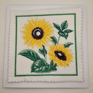 Carte tournesol croquis de fleurs brodées