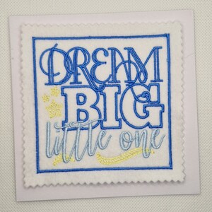 Carte brodée Dream Big pour bébé garçon, nouveau-né