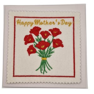 Embroidered Poppy Flower Bunch Card