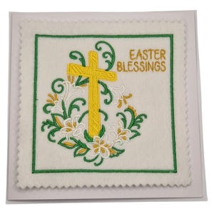 Embroidered Easter Lily Cross Blessings Card