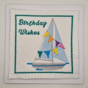 Carte d'anniversaire brodée de voilier
