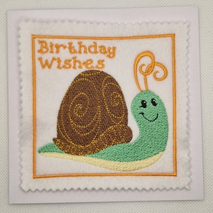 Carte d'anniversaire escargot brodée
