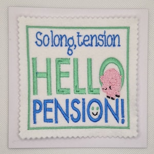 Carte de pension de retraite brodée