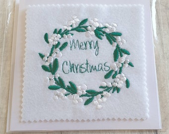 Embroidered christmas mistletoe card