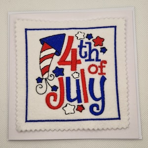 Carte brodée fusée du 4 juillet Amérique