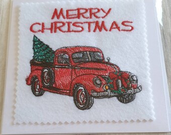 Embroidered Christmas truck card