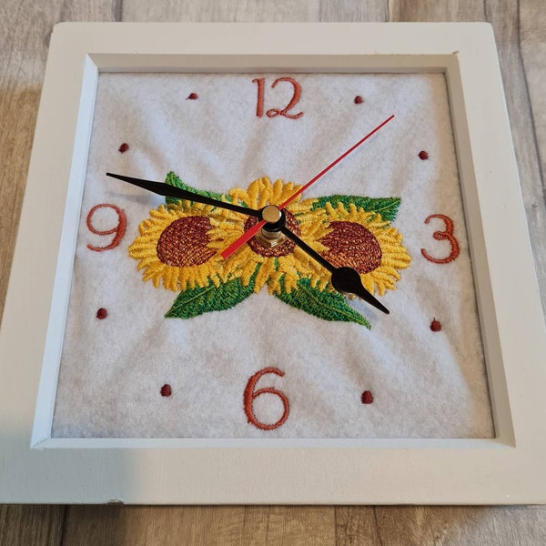 Embroidered sunflower clock. (Silent)