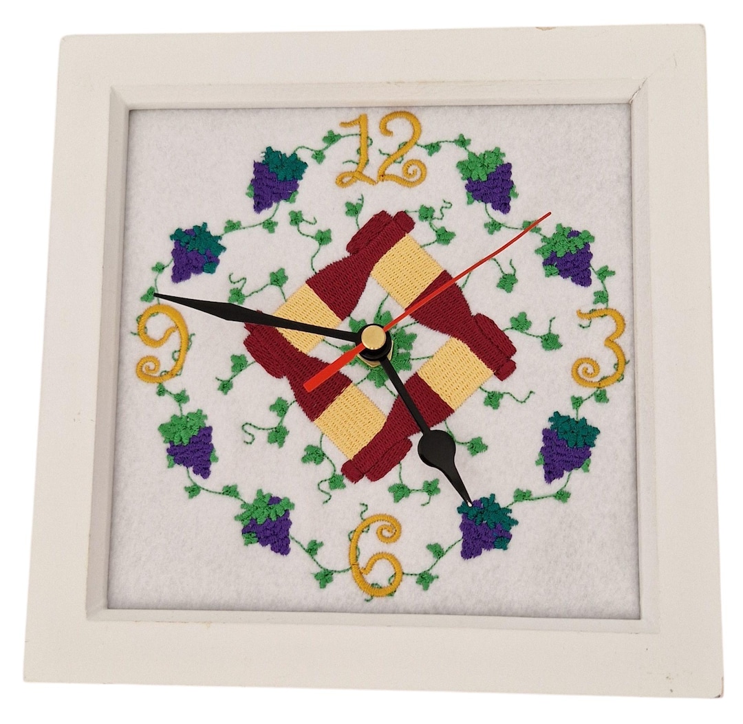 Embroidered Wine Clock - Etsy