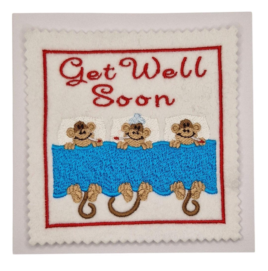 Embroidered Get Well Soon Monkeys Card - Etsy