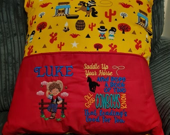 Embroidered Cowboy Reading Cushion/Pillow