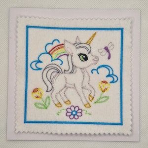 Carte brodée licorne fantaisie