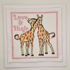 Embroidered Giraffe Hugs Card