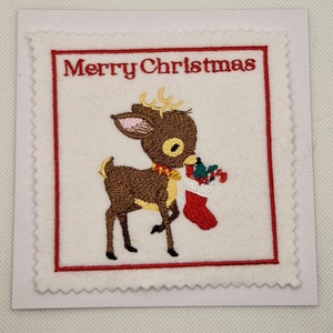 Biglietto di Natale con renna ricamato