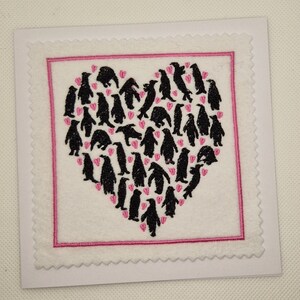 Embroidered Penguin Heart Card