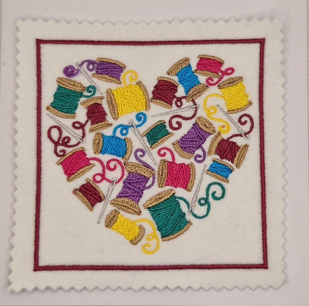 Heart With Thread Embroidered Thread Heart Card - Etsy