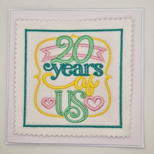 Carte brodée 20e anniversaire